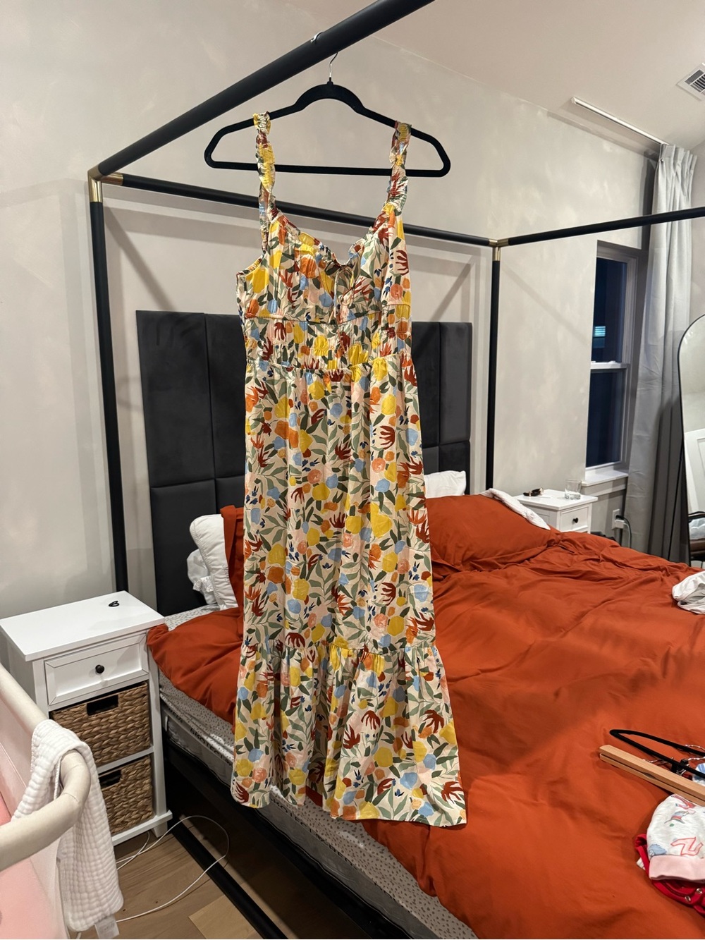 Floral Tiered Sundress in Cream and Mustard - Women Lush Brand size L
